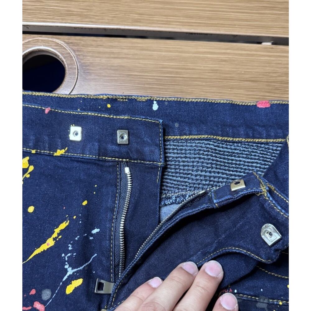 Balmain Paris Biker Moto Jeans Ribbed Panel Paint 42x31 ( BROKEN ZIPPER) - Picture 9 of 11